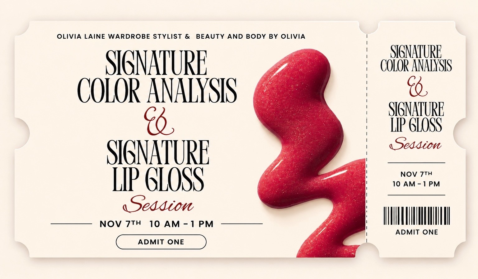 Signature Color Analysis & Lip Gloss Session Digital Ticket